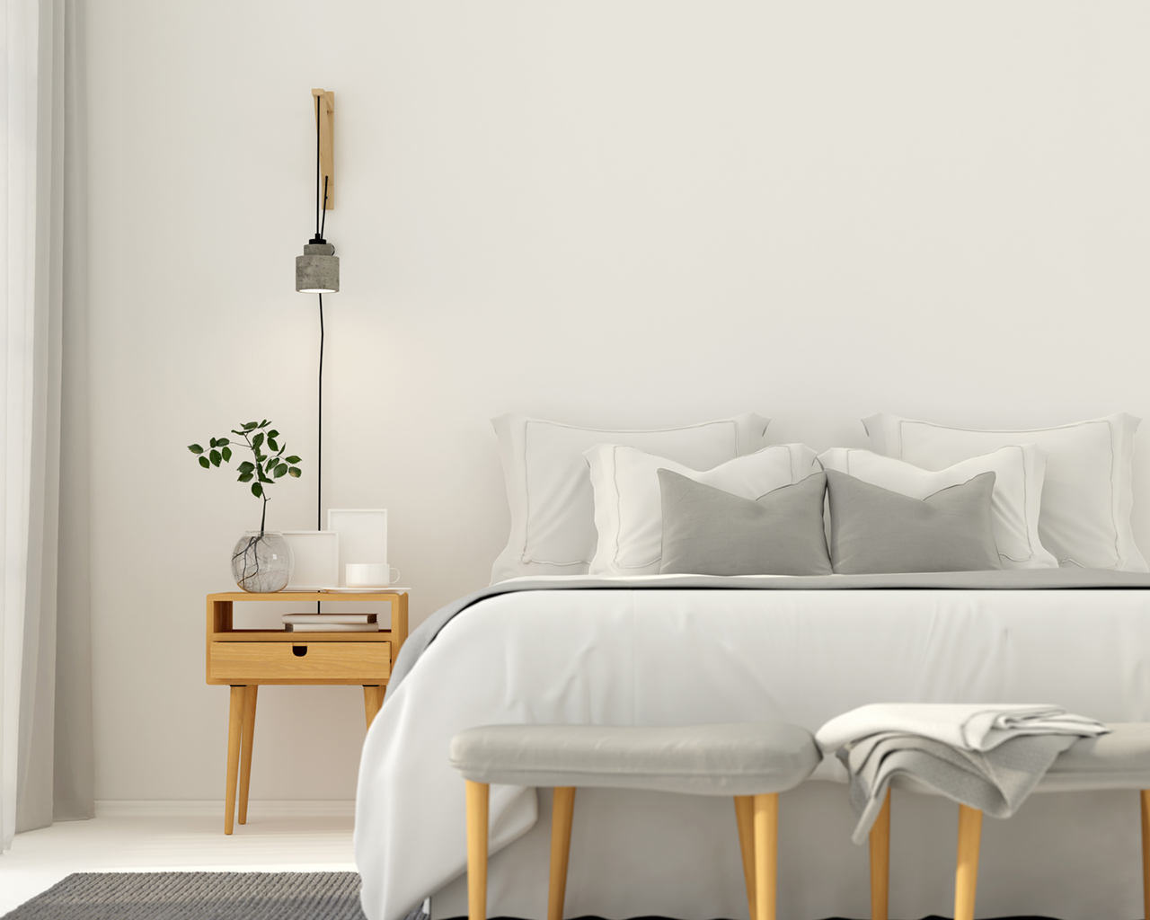 Modern light gray bedroom interior